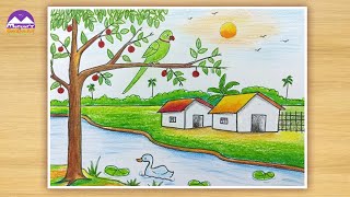 How to draw a parrot with scenery [upl. by Mather]