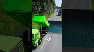 Dump truck vs huge water pit 19  carsvswaterpit doubleflatbedtrailertruckvsspeedbumps [upl. by Titos411]