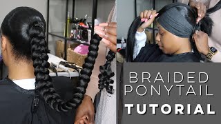 MY TECHNIQUES SLEEK MID BACK BRAIDED PONYTAIL NATURAL HAIR TO SLEEK iamroxybennett Ponytails [upl. by Dareece]