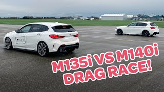 BMW 1 Series Old vs New  M140i vs M135i  Quarter Mile DRAG RACE Rolling Sprint amp Brake Test [upl. by Ahsel]