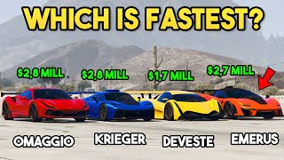 GTA 5 ONLINE  TURISMO OMAGGIO VS DEVESTE VS KRIEGER VS EMERUS WHICH IS FASTEST [upl. by Rramo]