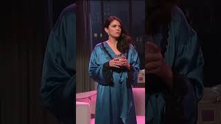 Cecily Strong  Long Blue Satin Robe RobesOfSNL style fashion comedy snl snl50 silk satin [upl. by Ozan778]