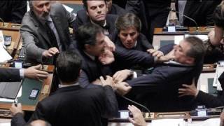 Italian MPs brawl in parliament over reforms [upl. by Orofselet]