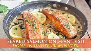 Seared Salmon with Creamy Spinach amp Mushroom Sauce [upl. by Arrais559]