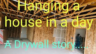 Hanging drywall 1 house 1 day full crew start to finish drywall hang Work vlog [upl. by Ahsyekal347]