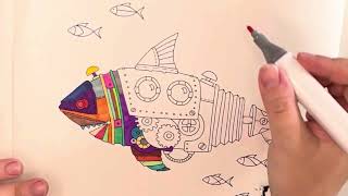 Colour me Happy Animals wellness sharks 1k colouringformindfulness felttip coloringforstress [upl. by Ariuqahs864]