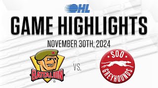 OHL Highlights North Bay Battalion  Sault Ste Marie Greyhounds Nov 30 2024 [upl. by Azaria]