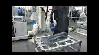 ABBs IRB 4400 robot laser cutting at iREX [upl. by Nymsaj82]