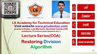 AKTU EXAM  COA KCS302 Restoring Division method for Unsigned Numbers Restoring division [upl. by Noiz]