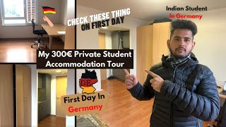 My 300€‎ Private Studentenwohnheim  First Day In Germany  Student Accommodation Dorm Tour  Vlog2 [upl. by Elleinad]