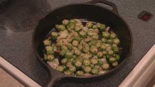 Pan fried okra and onions [upl. by Anirdua]