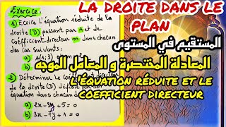 la droite dans le plan tronc commun  léquation réduite et le coefficient directeur [upl. by Garda]