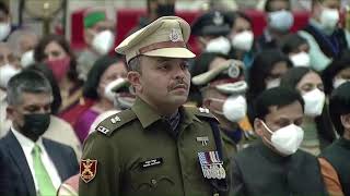 President Kovind presents Kirti Chakra to Shri Rahul Mathur Deputy Commandant CRPF [upl. by Leesen]