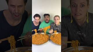 SHOCKING NOODLES EATING REACTION😱 AMERICAN GIRLampBOY NOODLES COMPETITION😍🔥shorts reaction funny [upl. by Enialedam]