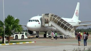 JC International Airbus A320 departure at Siem Reap Angkor Airport [upl. by Elleuqram]