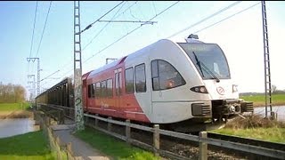 2 Arriva Triebwagen Stadler GTW an der Ledabrücke bei Leer  2 Arriva Railcars on a Bridge [upl. by Sylvanus]