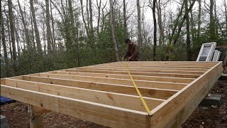 Off Grid Cabin Build by Myself  pt 2  Joists and Deck no talking [upl. by Arch726]