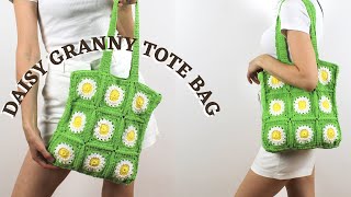 Daisy Granny Square Tote Bag Crochet for Beginners [upl. by Anerda]