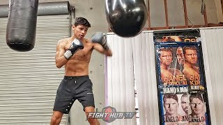 RYAN GARCIA DRILLING POWER PUNCHES ON THE AQUA BAG PERFECTING TECHNIQUE [upl. by Randa577]