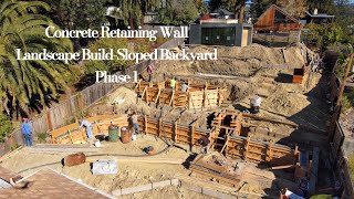 Transforming a Steep Hillside with Concrete Retaining Walls  Landscape Build Phase 1 [upl. by Anaeel]