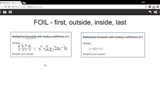 Multiplying binomials with leading coefficients of 1 [upl. by Yvon]