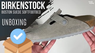 Birkenstock Boston Soft Footbed Suede Leather Stone Coin Unboxing [upl. by Neyut]