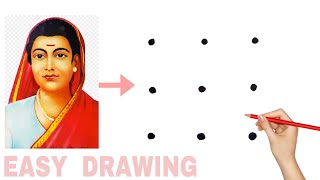 3X3 dots turns into Savitribai Phule drawing  Easy Savitribai Phule Drawing [upl. by Thilda956]