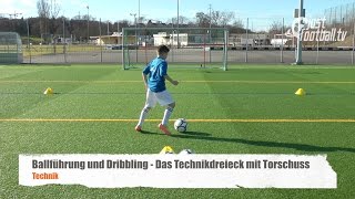 Fussballtraining Technikdreieck mit Torschuss  Ballkontrolle  Technik [upl. by Raila]