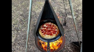 Pizza Hut pan pizza recipe cooking with the SCOFF EZ Campfire Oven pizza bbq [upl. by Leina]