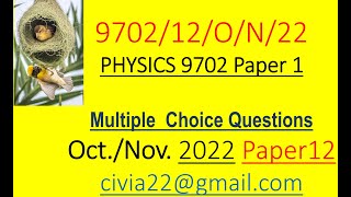 CAIE AS Physics 9702 OctoberNovember 2022 Paper 12 solved MCQs [upl. by Oniluap]