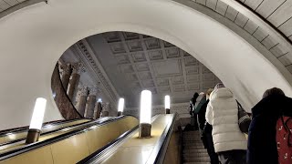 Эскалатор и наземный вестибюль с колоннадой на станции метро Белорусская Замоскворецкой линии metro [upl. by Tove]