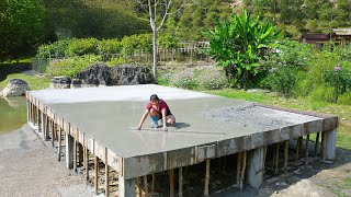 Two Sisters Build a House on a Lake  Making Concrete Floors With 200 Effort Part 2 [upl. by Hnaht]