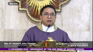 QUIAPO CHURCH LIVE TV MASS TODAY 1000 AM DECEMBER 11 2024 WEDNESDAY [upl. by Zebadiah748]