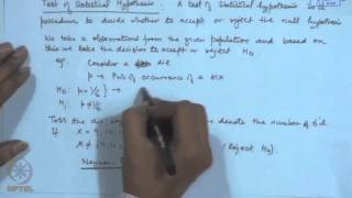 Mod21 Lec21 Testing of Hypotheses  Basic Concepts [upl. by Gnilyam]