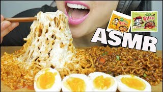 ASMR SPICY Blackbean Jjajangmyun  CHEESY Fire Samyang NOODLES EATING SOUNDS  SASASMR [upl. by Annodal]