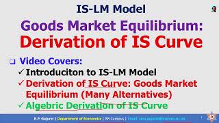 Derivation of IS curve Goods Market Equilibrium With Introduction to ISLM Curve  MA First [upl. by Dagley322]