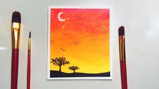 Simple Sunset Acrylic Painting [upl. by Africah492]