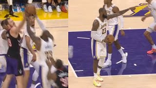 LeBron James points to fan for telling him to get the rebound for his triple double 😂 [upl. by Farver183]