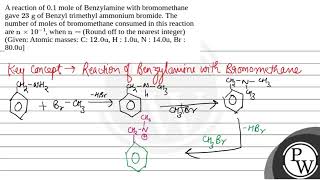 A reaction of 01 mole of Benzylamine with bromomethane gave \23 \mathrmg\ of Benzyl trimet [upl. by Ahsiram431]