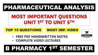 Pharmaceutical Analysis 1st Semester Important Questions  pharmaceutical analysis  Carewell Pharma [upl. by Akemit182]