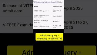 VITEEE 2025 Registration  Admit card  Exam date  VIT Exam 2025  BTech Admission 2025  VIT 2025 [upl. by Sellig]