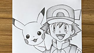 How to draw Ash and Pikachu  Step by step  Beginners drawing tutorials step by step  Art videos [upl. by Maharva421]