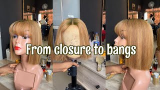 HOW TO TURN YOUR CLOSURE WIGS TO BANGS  Beginner friendly  2024 haircare hairtutorial tutorial [upl. by Autumn]