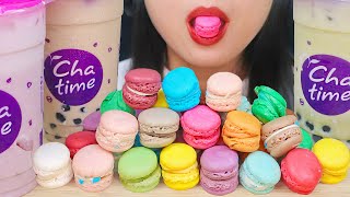 ASMR BOBA BUBBLE TEA RAINBOW MACARON 🔴🔵 CHATIME BOBA MILK TEA TARO MATCHA TEA LATTE EATING SOUNDS [upl. by Onailil]