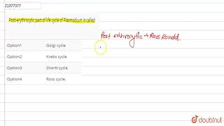 Posterythrocytic part of life cycle of Plasmodium is called [upl. by Ajad]