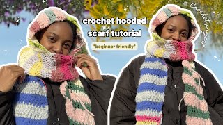 Crochet Hooded Scarf Tutorial beginner friendly  Snood [upl. by Aseyt375]