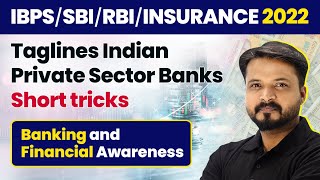 Taglines Indian Private Sector Banks  Short tricks  Banking Awareness  Foundation Course 2022 [upl. by Feodora]