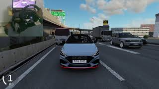 Threading Highway Traffic with Hyundai i30N  Assetto Corsa  Steering Wheel  Shifter [upl. by Atillertse]