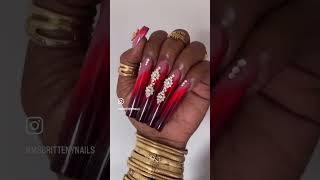 Red gradient polygel nail extensions polygelnailsdesigns rednails longnails ombrenails [upl. by Newby]