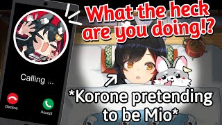 Korone Pretending to be Mio But Then Suddenly Gets a Call From the Real Mio Hololive [upl. by Vrablik649]